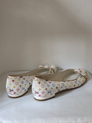 Louis Vuitton White Multicolore LV Monogram Ballet Flats 41 sz