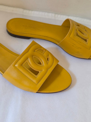 Dolce & Gabbana Yellow Leather D&G Logo Cutout Sandals 37.5