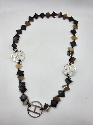 Hermès Black Silver-tone H Logo Horn Lena Station Necklace