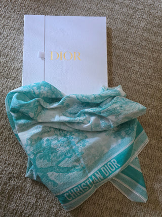 Christian Dior Aquamarina Cotton Toile De Jouy Sauvage Pareo Scarf