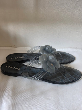 Chanel Blue Interlocking CC Logo Rubber Flip Flops IT 40