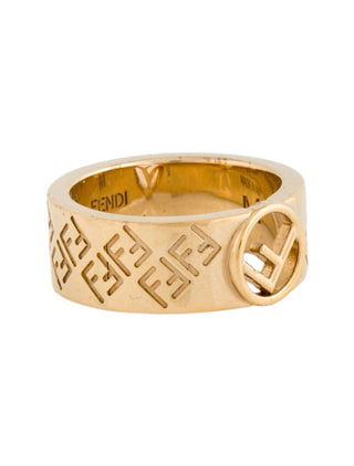 Fendi Gold-tone FF Logo Band Ring 6.5 sz