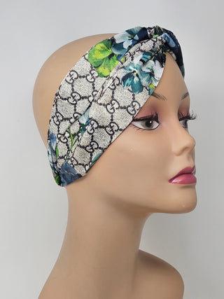 Gucci Blue multicolor Bloom GG print silk headband M sz
