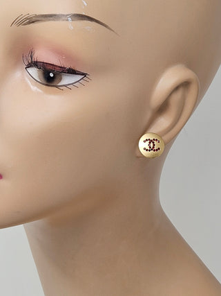 Chanel Gold-tone Strass Interlocking CC Stud Earrings