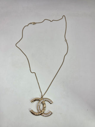 Chanel Gold-tone Enamel Strass Reversible Interlocking CC Pendant Necklace