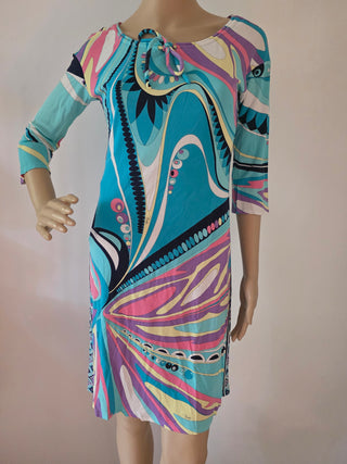 Emilio Pucci Blue Multicolor Signature Print Summer Dress S sz