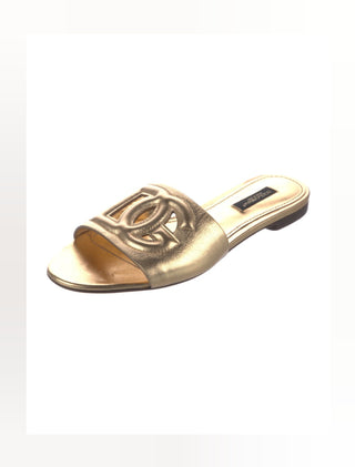 Dolce & Gabbana Gold Leather Cutout Accent Slides 36 sz