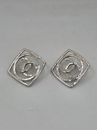 Chanel Silver-tone oversized Interlocking CC Square Stud Earrings