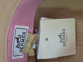 Hermès Beige Woven Straw Izia H Kilt Hat Size 59