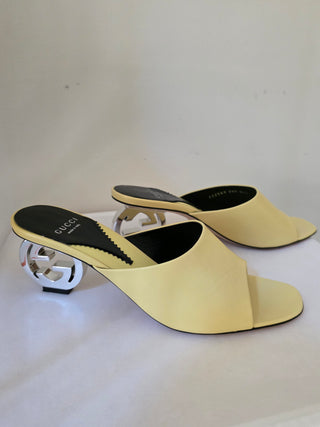 Gucci Yellow Leather Slide GG Logo Heels Size 39.5