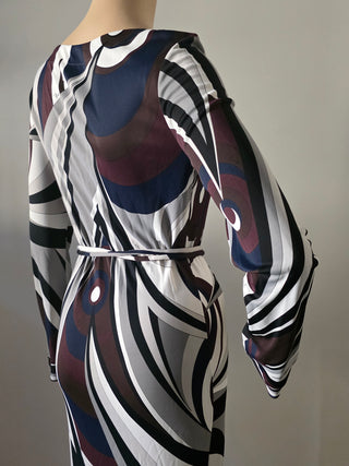 Emilio Pucci Brown White Printed Midi Length Dress US 8