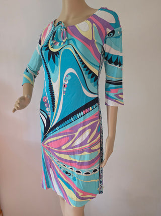 Emilio Pucci Blue Multicolor Signature Print Summer Dress S sz