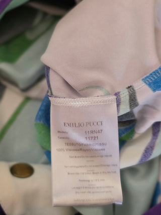 Emilio Pucci Purple Multicolor Signature Print long-sleeved dress 10 sz