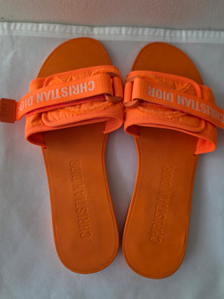 Christian Dior Orange Rubber Grosgrain Trim J'Adior Logo Slides 41 sz