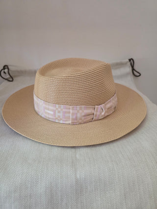 Hermès Beige Woven Straw Izia H Kilt Hat Size 59