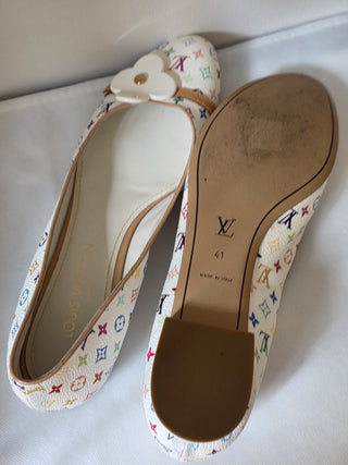 Louis Vuitton White Multicolore LV Monogram Ballet Flats 41 sz