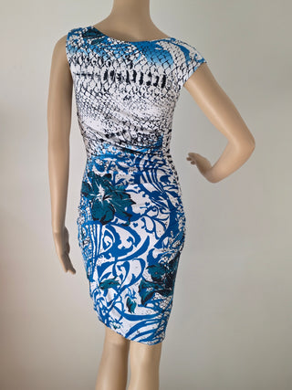 Emilio Pucci Blue Multicolor Signature Print Summer Dress 8 US sz