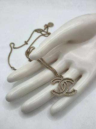 Chanel Gold-tone 100th Anniversary Strass CC Pendant Necklace