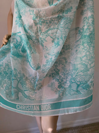 Christian Dior Aquamarina Cotton Toile De Jouy Sauvage Pareo Scarf