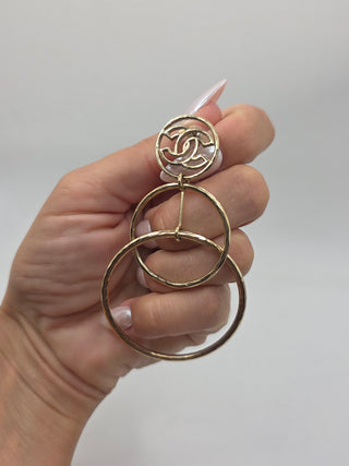 Chanel Gold-tone Interlocking CC Circle Drop Earrings