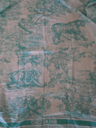 Christian Dior Aquamarina Cotton Toile De Jouy Sauvage Pareo Scarf