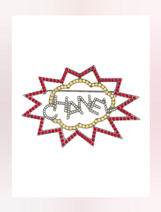 Chanel Silver-tone Strass Logo Burst Brooch