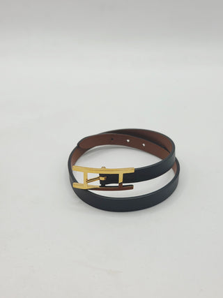 Hermès Black Leather Behapi Double Tour Bracelet