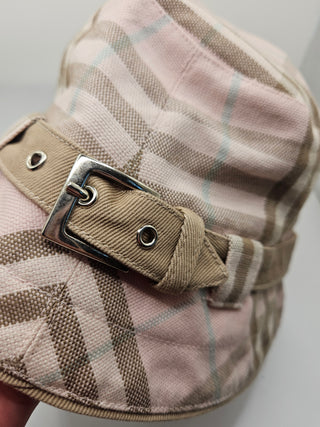 Burberry London Pink Beige Nova Check Plaid Print Canvas Bucket Hat M sz