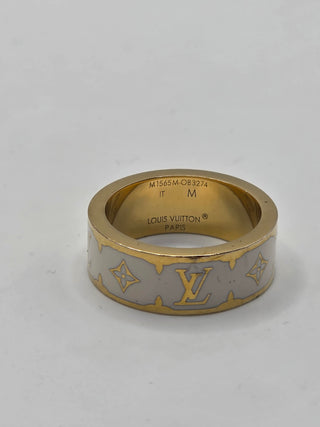 Louis Vuitton Gold-tone LV Nanogram Enamel Ring 6.5 sz