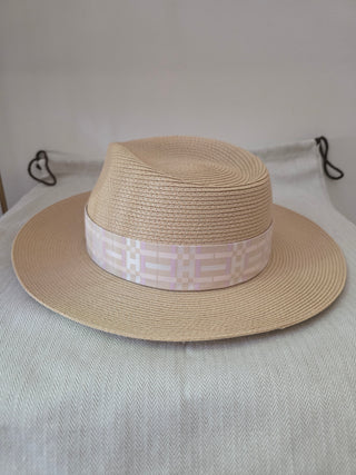 Hermès Beige Woven Straw Izia H Kilt Hat Size 59
