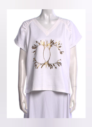 Chanel White Gold-tone CC Logo 2018 Paris-Greece T-Shirt L sz