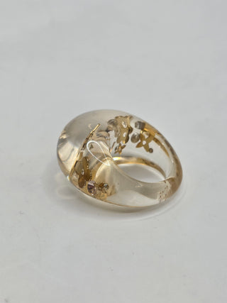 Louis Vuitton Clear Resin Crystal Inclusion LV Charm Ring 5.25