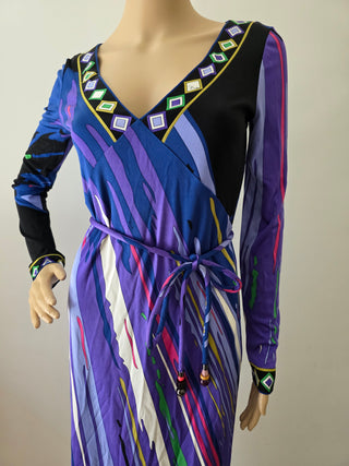 Emilio Pucci Purple Multicolor long-sleeved printed dress 40 sz