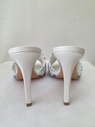 Louis Vuitton White Blue LV Monogram Leather Slides 40 sz