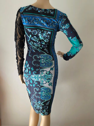 Emilio Pucci Black Green multicolor lace sexy dress 6 sz