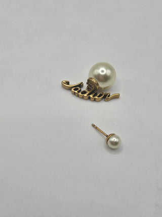 Christian Dior Gold-tone Faux Pearl J'Adior Script Tribales Earrings