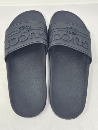 Gucci Black rubber GGbsignature logo printed sandals 40 sz