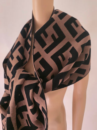 Fendi Brown FF Monogram Wool oversized scarf