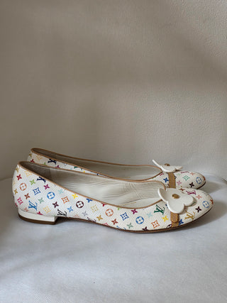 Louis Vuitton White Multicolore LV Monogram Ballet Flats 41 sz