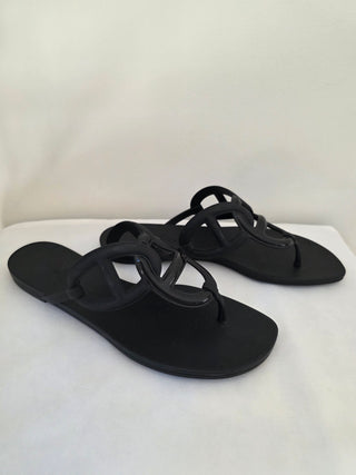 Hermès Black Egerie Chaîne d'Ancre Insignia Slides 38 sz
