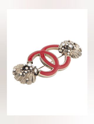 Chanel Silver-tone Strass Enamel Interlocking CC Brooch
