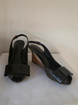 Louis Vuitton Brown LV Monogram Bow Accents Slingback Pumps 39.5 sz
