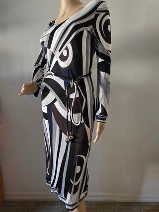 Emilio Pucci Brown White Printed Midi Length Dress US 8