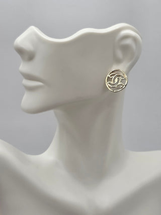 Chanel Gold-tone Interlocking CC Logo Round stud earrings