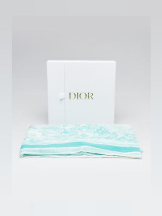 Christian Dior Aquamarina Cotton Toile De Jouy Sauvage Pareo Scarf