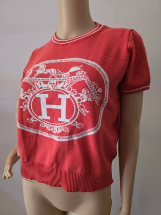 Hermès Orange H Logo Graphic Print Crew Neck T-Shirt M sz