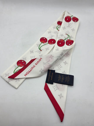Louis Vuitton White Cherry print Cerise Silk Twilly