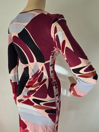 Emilio Pucci Brown Res Printed Midi Length Dress 40 sz