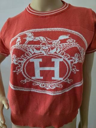 Hermès Orange H Logo Graphic Print Crew Neck T-Shirt M sz