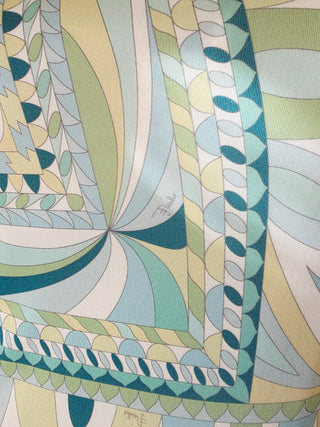 Emilio Pucci White green multicolor signature print long-sleeved summer dress 6 sz